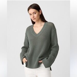GAP Women's V-Neck Crochet Knit Cotton Sweater